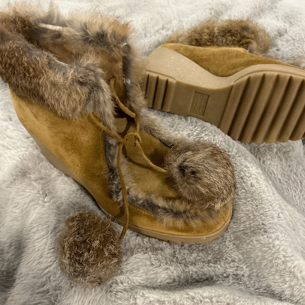 Coach Kataya Rabbit Fur Wedge Booties